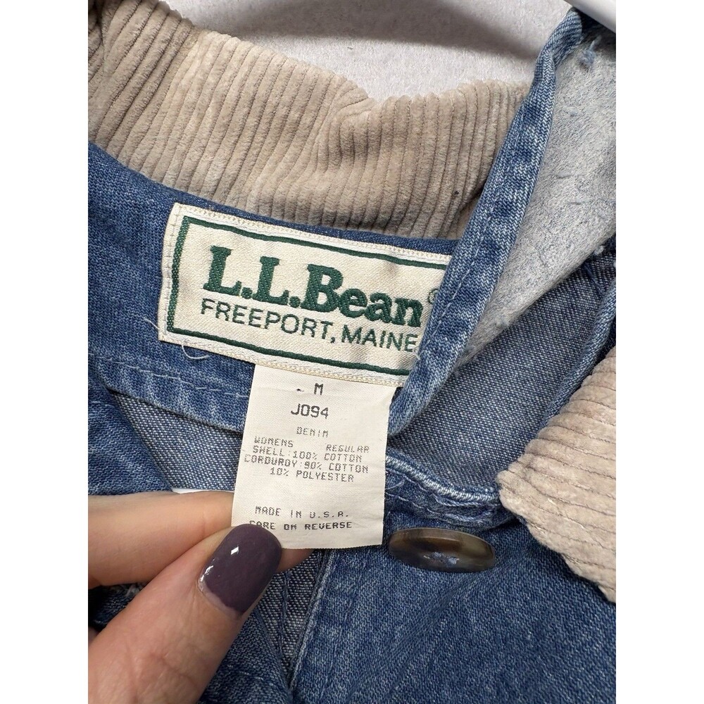 VTG LL Bean Jacket Womens M Barn Chore Denim Corduroy Collar Trench Coat J094 - Picture 2 of 7